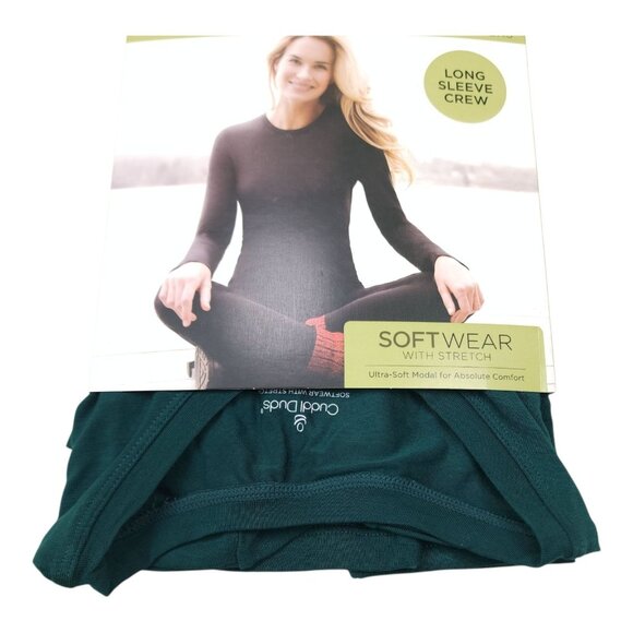 Cuddl Duds Long Sleeve Crew Softwear Stretch Green Womens Medium Warm Layers - Picture 1 of 10